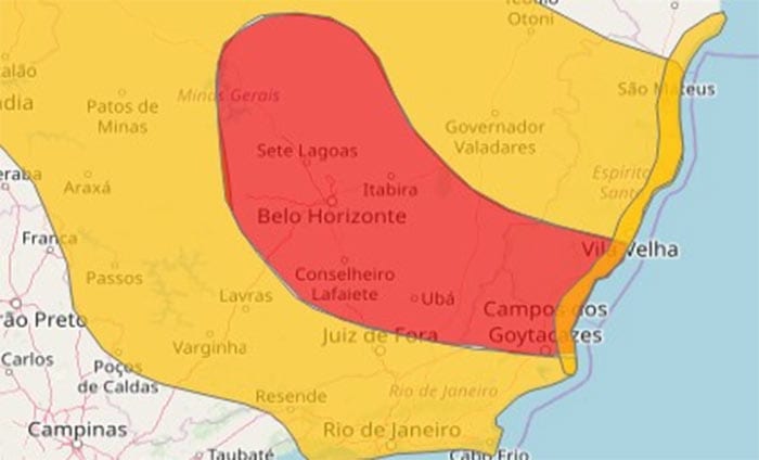 Previsão do Tempo: INPE emite alerta vermelho para chuvas no Espírito Santo