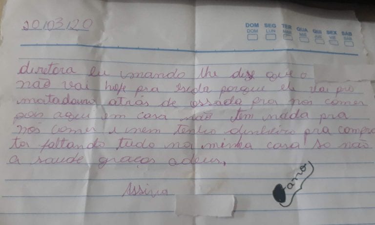 Professora se comove com bilhete de mãe de aluno: “ele vai procurar ossada pra gente comer”
