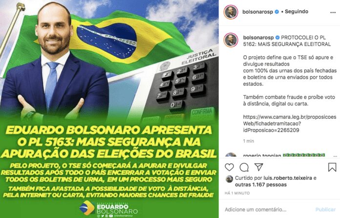 Eduardo Bolsonaro protocola PL por mais segurança eleitoral
