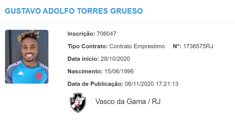 Gustavo Torres é regularizado no BID e está liberado para estrear pelo Vasco