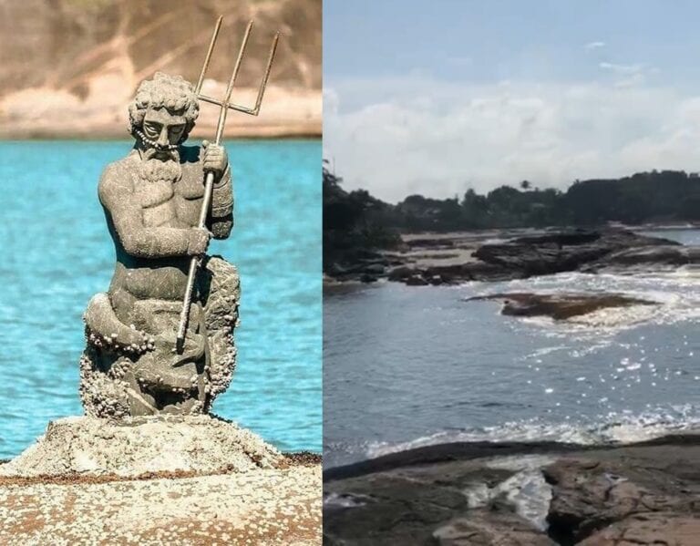 Estátua de Netuno desaparece em praia de Guarapari