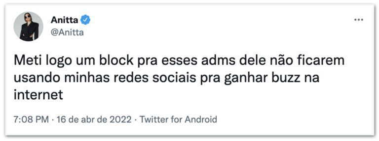 Anitta bloqueia Bolsonaro no Twitter: "Vai catar o que fazer"