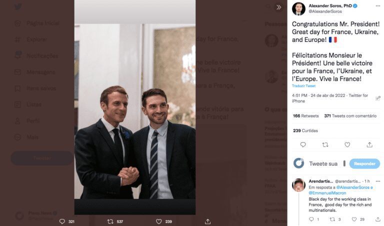 Filho de George Soros posta foto e celebra vitória de Macron