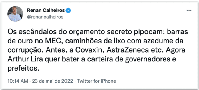 Lira quer bater carteira de governadores e prefeitos, diz Renan