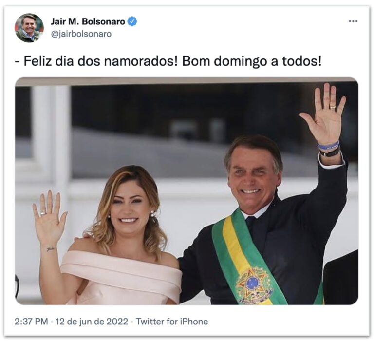 Bolsonaro homenageia Dia dos Namorados nas redes sociais