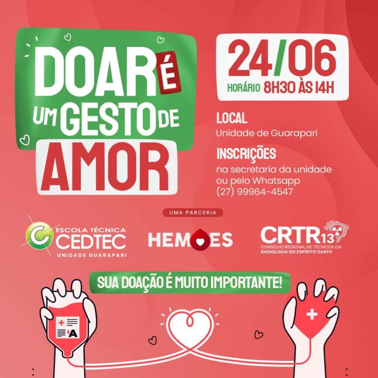 “Doar é um gesto de Amor” promove campanha de doação de sangue em Guarapari