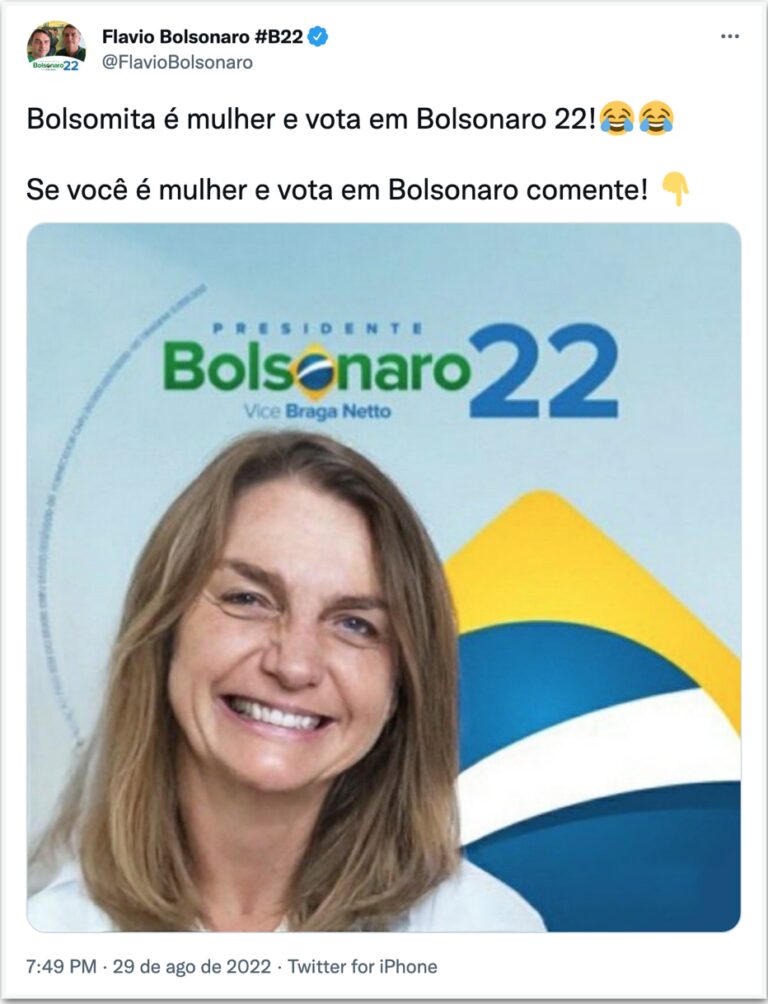Por voto feminino, Flávio Bolsonaro posta santinho “Bolsomita”