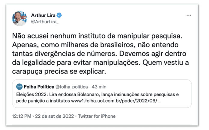 Folha vestiu carapuça após críticas a pesquisas, sugere Lira