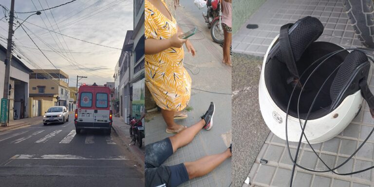 Caminhão derruba fios, motociclista corta o pescoço e quebra o nariz na Avenida Beira Rio, em Piúma