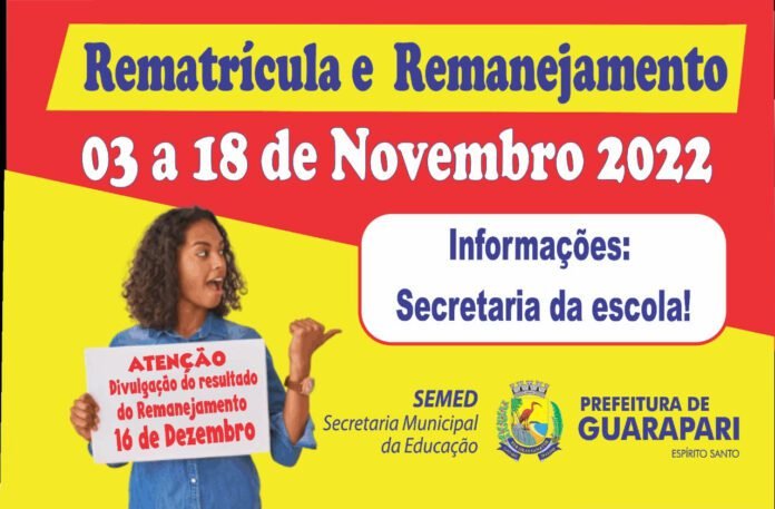 Aberto período de rematrícula e remanejamento da rede pública de Guarapari