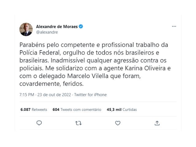 Alexandre de Moraes parabeniza PF após prisão de Jefferson