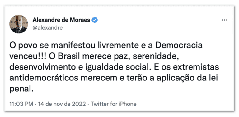 Moraes após ataques: "Extremistas terão a aplicação da lei"