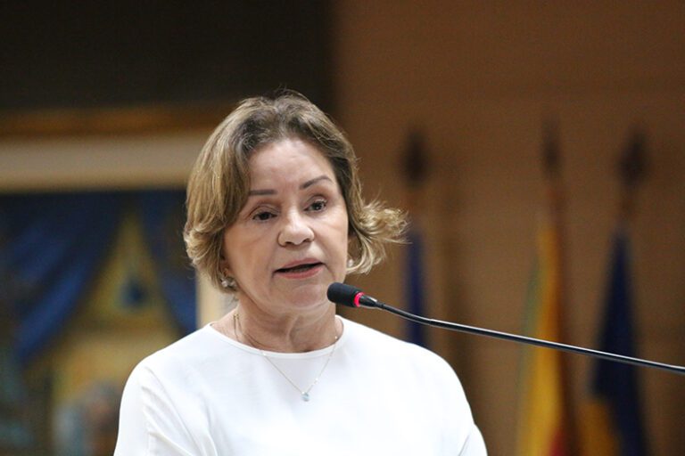 A desembargadora Janete Vargas Simões fala em evento no TJES.