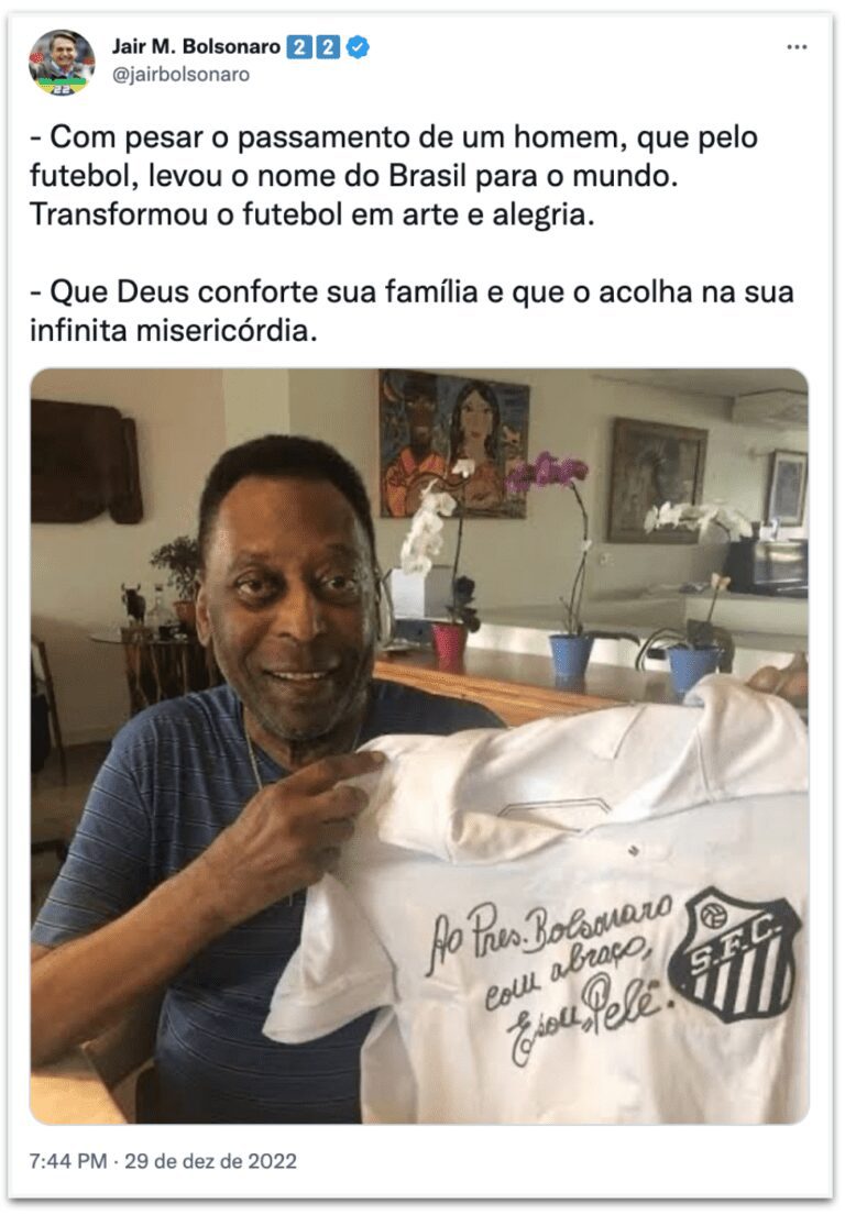 "Transformou futebol em arte", diz Bolsonaro sobre Pelé