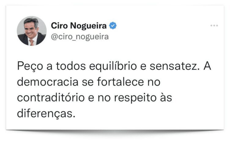 Ciro Nogueira pede equilíbrio e sensatez a invasores