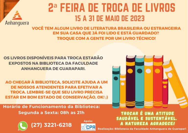 Faculdade Anhanguera promove 2ª Feira de Troca de Livros em Guarapari