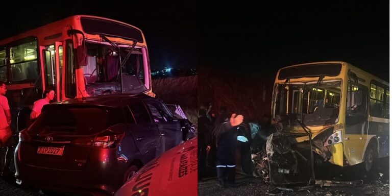 MARATAÍZES: motorista morre preso às ferragens após bater de frente com um ônibus,próximo a Lagoa Dantas