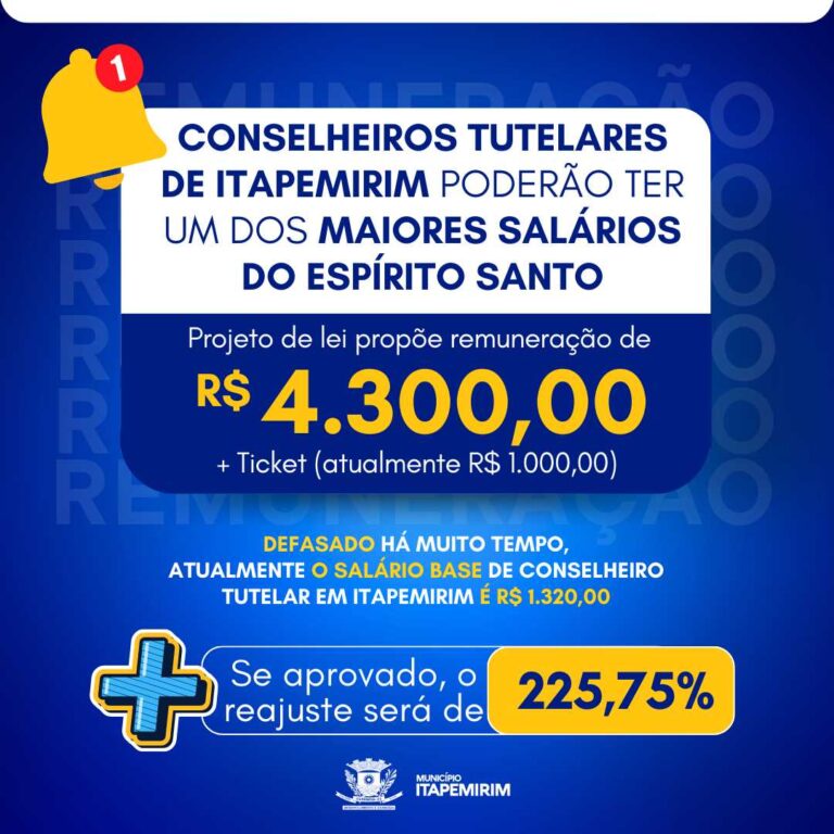 PROJETO PREVÊ SALÁRIO DE R$ 4.300,00 PARA CONSELHEIROS TUTELARES DE ITAPEMIRIM