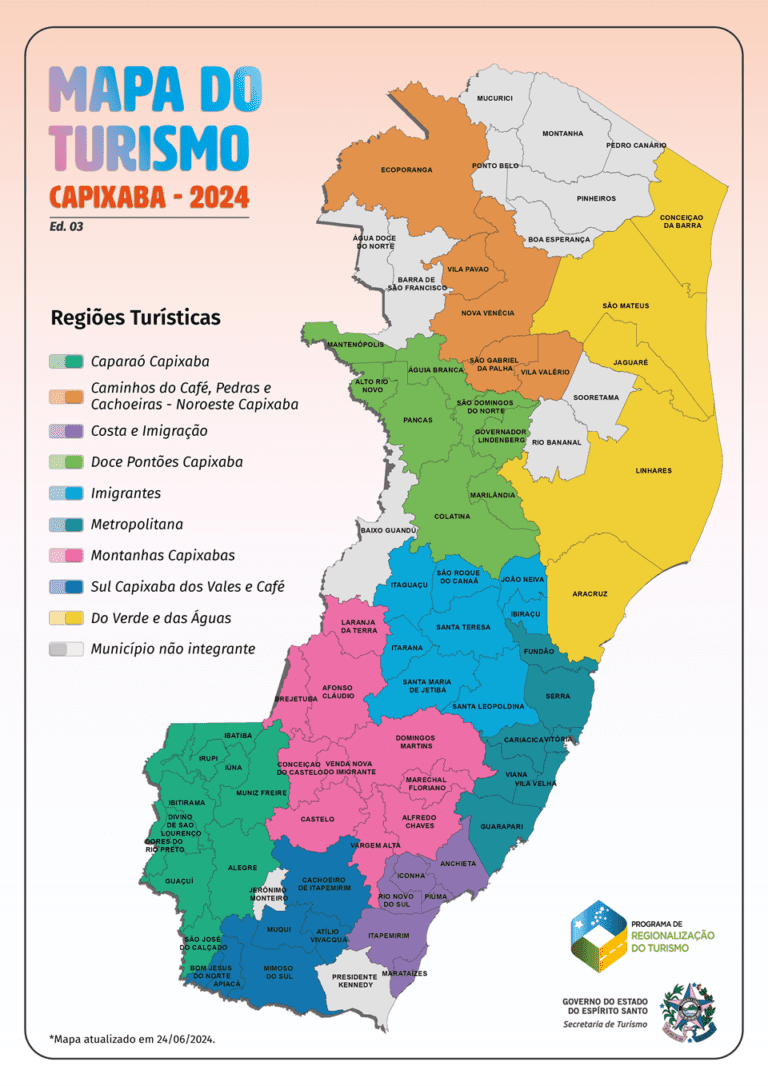 Governo ES: 65 municípios no Mapa do Turismo 2024 e retorno de Linhares, São Gabriel da Palha, Piúma e Serra.